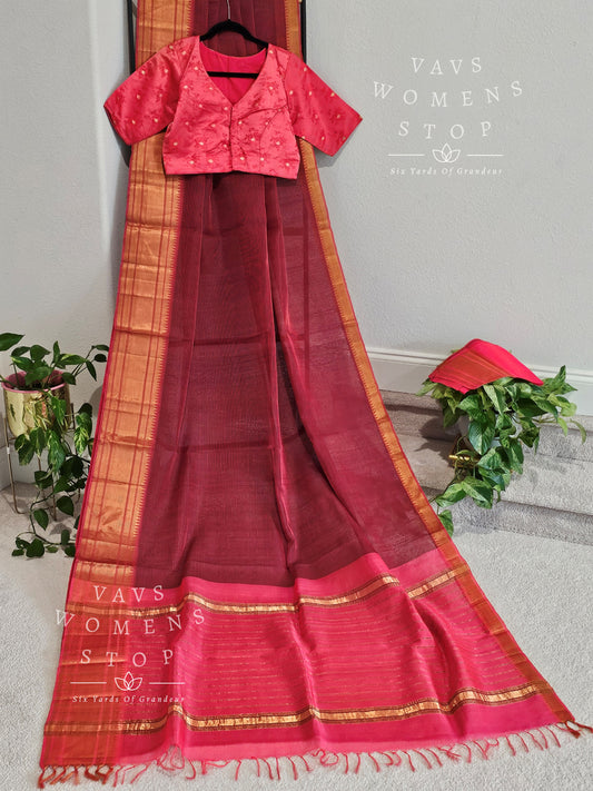 Mangalagiri Pattu Saree - Pure Benarasi Blouse