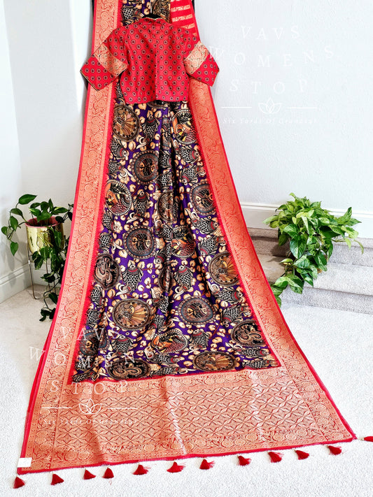 Munga Crepe Silk Kalamkari Digital Print Saree - Blouse