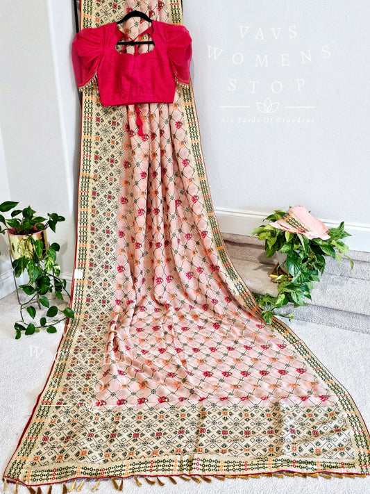 Pure Viscose Khaddi Georgette Patola Designer Saree - Blouse