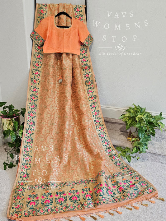 Pure Munga Viscose Khadi Georgette Paithani border Saree - Blouse