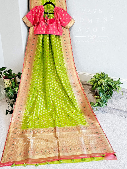 Fancy Semi Organza Silk Saree - Blouse