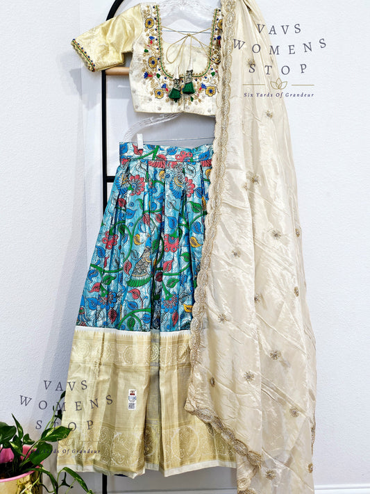 Pure Kanchi Silk Kalamkari Print Traditional Half Saree Set