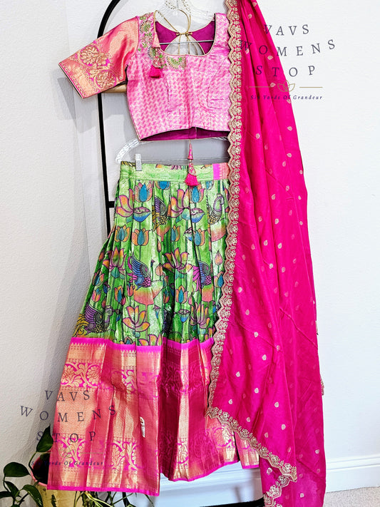 Pure Kanchi Silk Kalamkari Print Traditional Half Saree Set