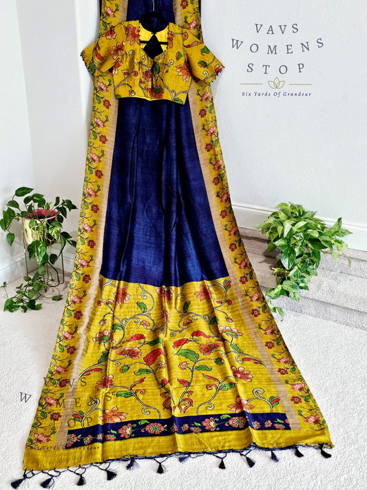 Classy Tussar Rawsilk Kalamkari Print Saree - Blouse