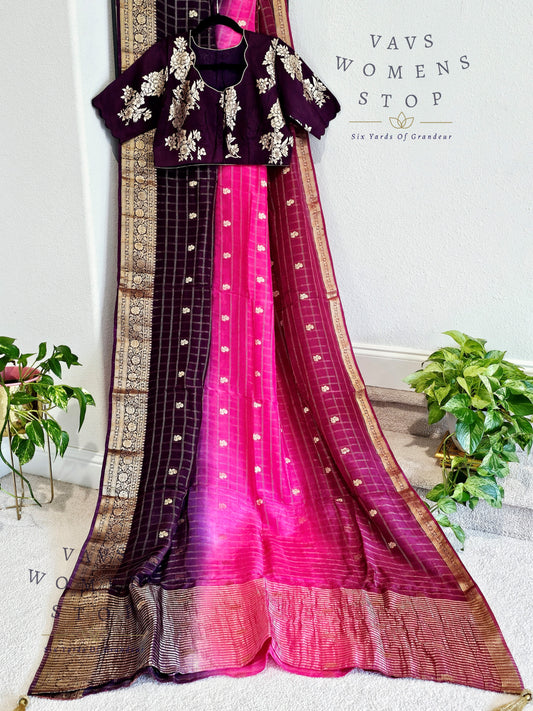 Shaded Pure Munga Crepe Silk Saree - Blouse