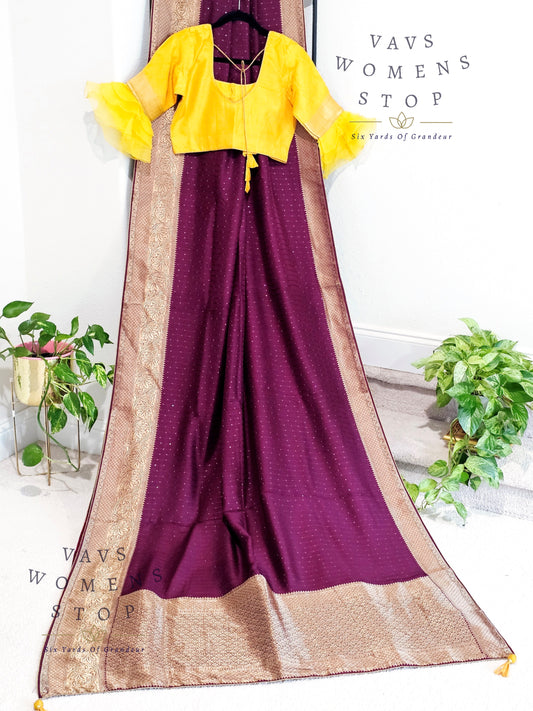 Munga Benarasi Russian Crepe Silk Sequins Saree - Blouse