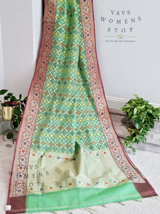 Fancy Semi Organza  Paithani Border Silk Saree