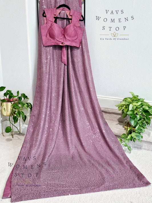 Cocktail Partywear Sequins Net Saree - Blouse