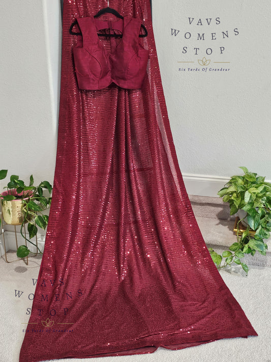 Cocktail Partywear Sequins Net Saree - Blouse