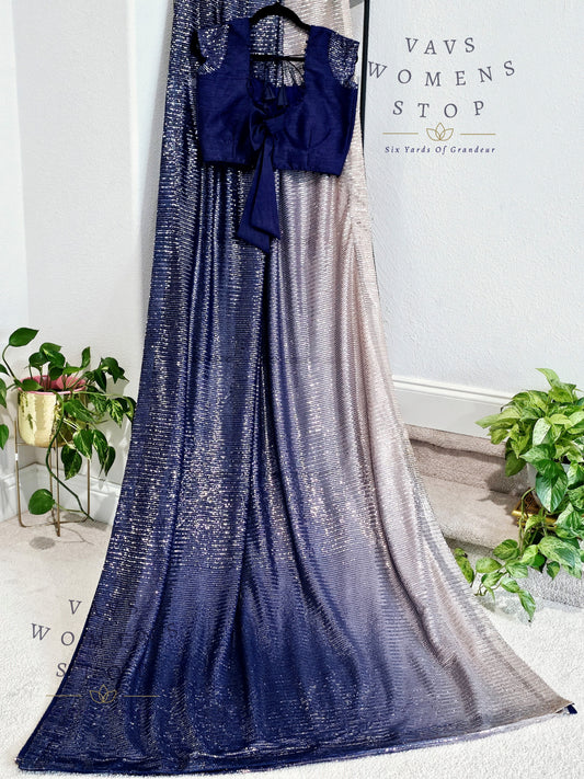 Shaded Cocktail Partywear Net Sequins Saree - Blouse