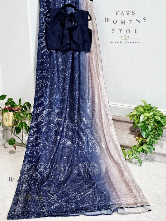 Shaded Cocktail Partywear Net Sequins Saree - Blouse
