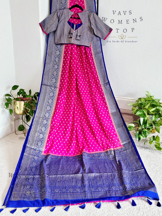 Semi Georgette Silk Cotton Saree - Blouse