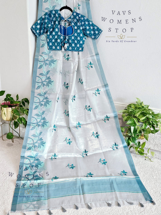 Silver Tissue Saree - Benarasi Blouse