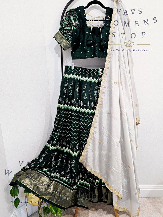Munga Benarasi Patola Half Saree/ Lehenga Set