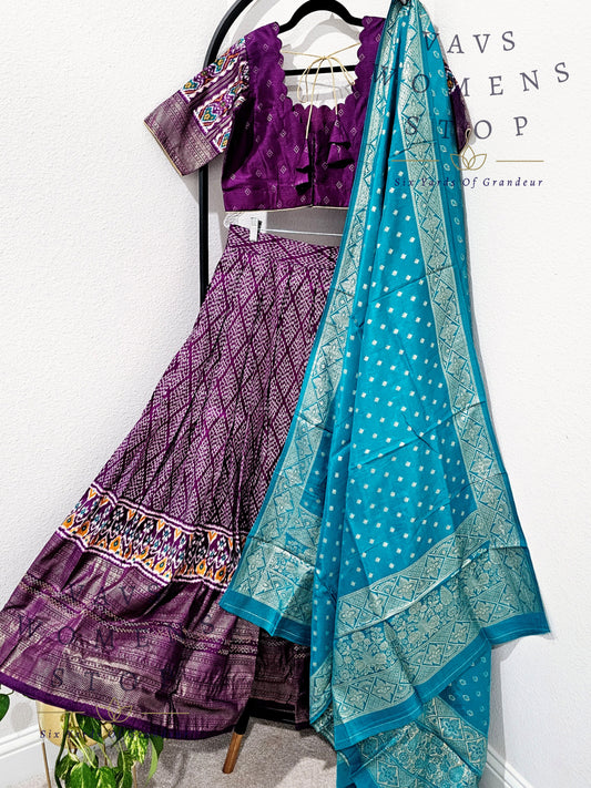Munga Benarasi Soft Silk Patola Half Saree/ Lehenga Set