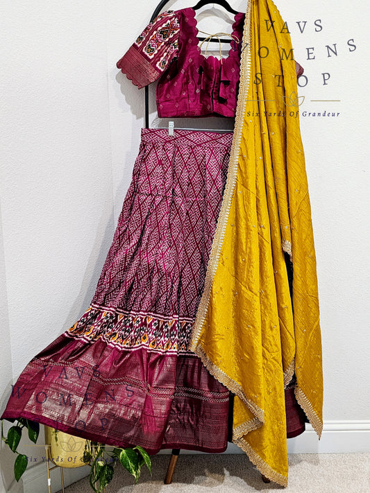 Munga Benarasi Soft Silk Patola Half Saree/ Lehenga Set