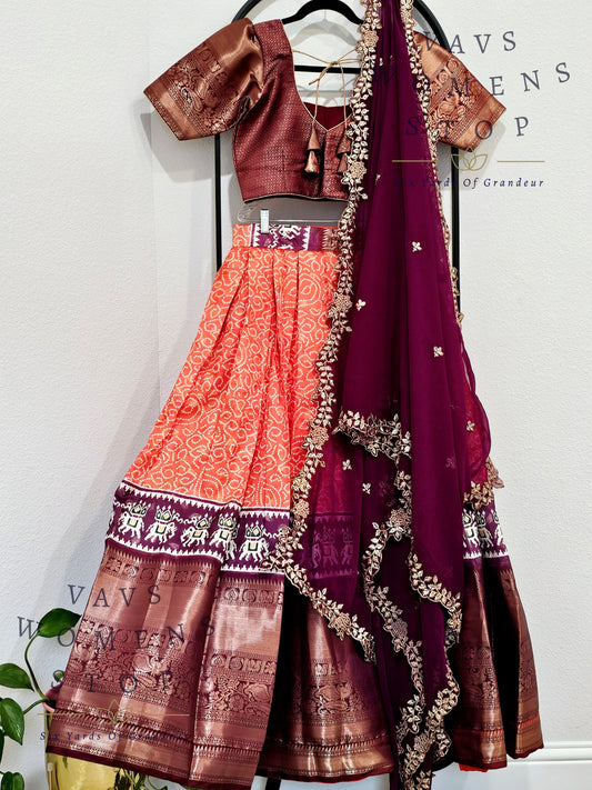 Benarasi Soft Silk Bhandini/Patola Half Saree/ Lehenga Set