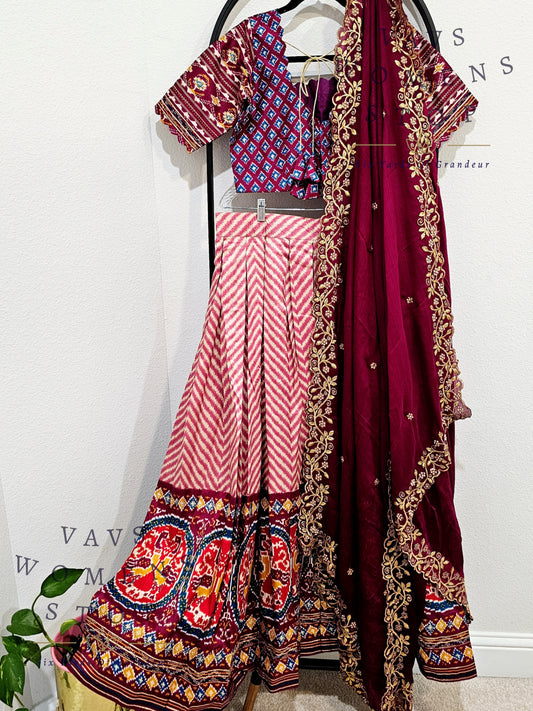 Munga Benarasi Patola Half Saree/ Lehenga Set