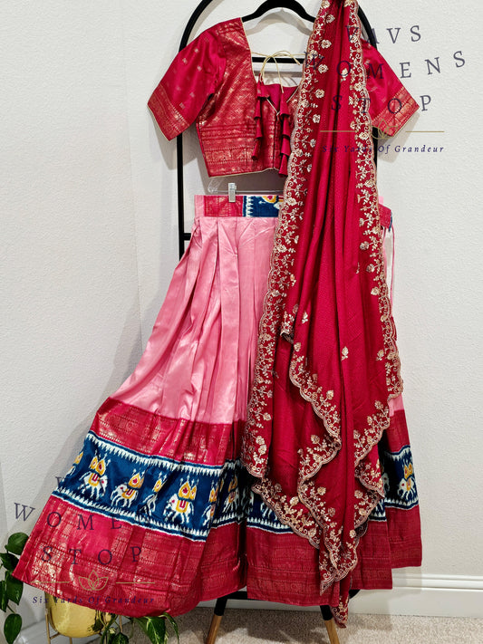 Munga Benarasi Patola Half Saree/ Lehenga Set