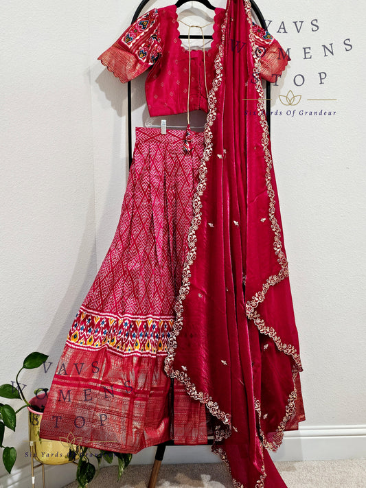 Munga Benarasi Soft Silk Patola Half Saree/ Lehenga Set