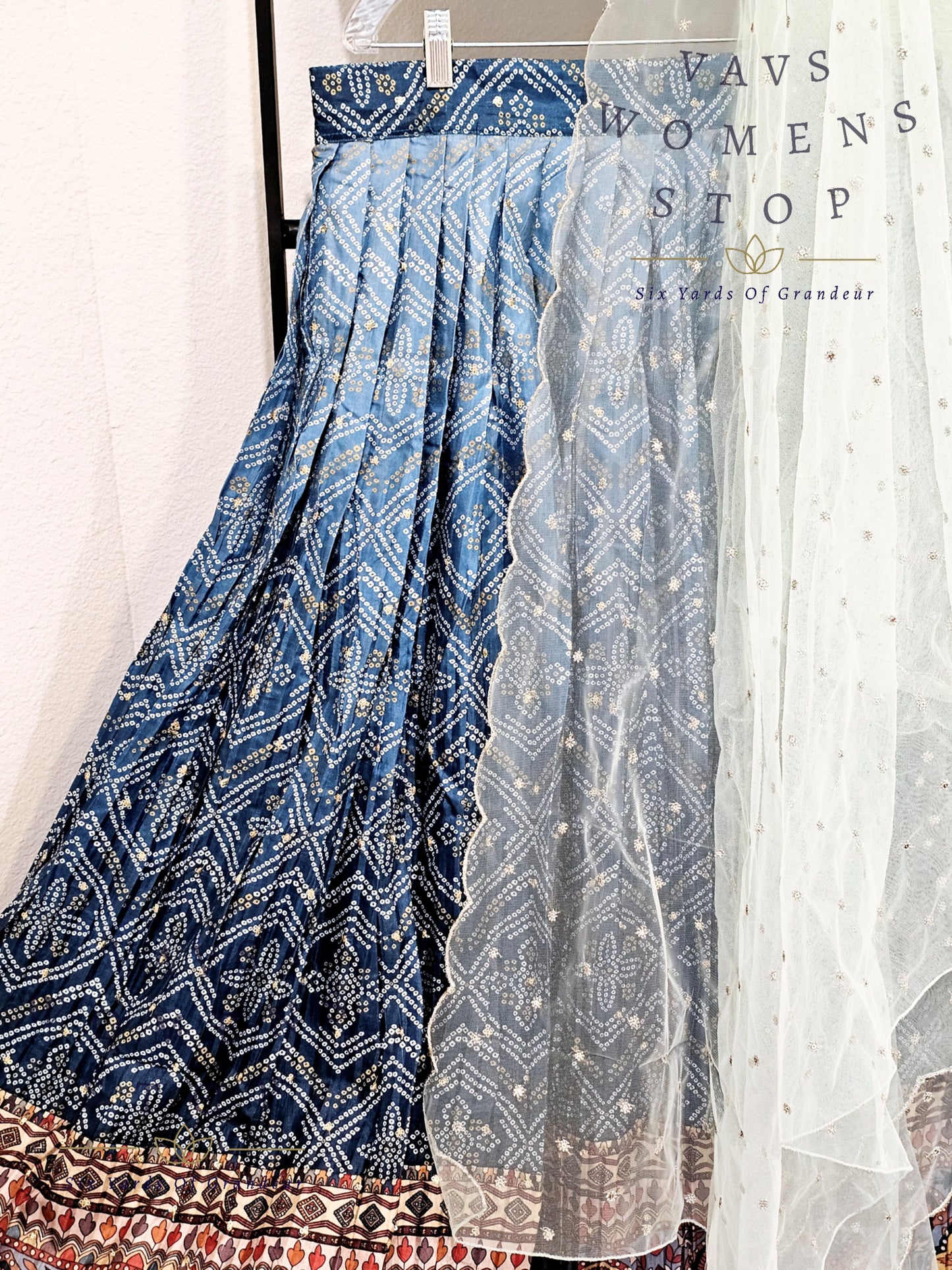 Fusion Of Kalamkari & Bhandini Printed Crush Designer Half Saree/ Lehenga Set