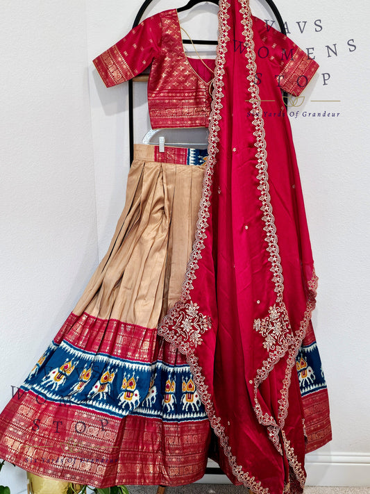 Munga Benarasi Patola Half Saree/ Lehenga Set