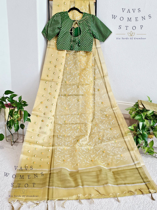 Soft Gold Tissue Silk Saree - Blouse
