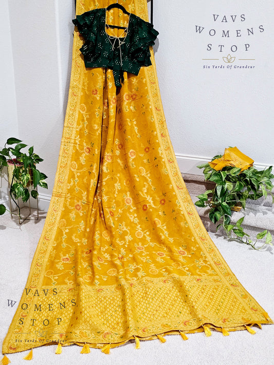 Pure Khaddi Viscose Georgette Designer Saree - Ruffle Sleeves Blouse