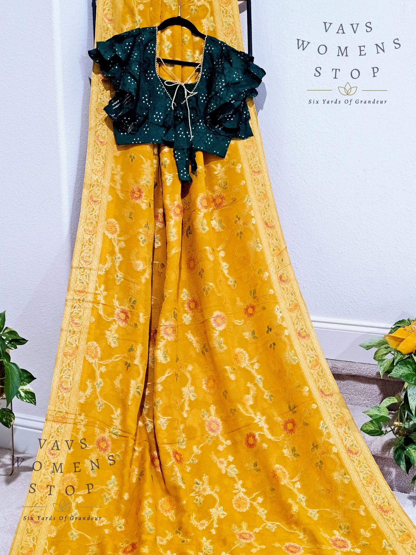 Pure Khaddi Viscose Georgette Designer Saree - Ruffle Sleeves Blouse