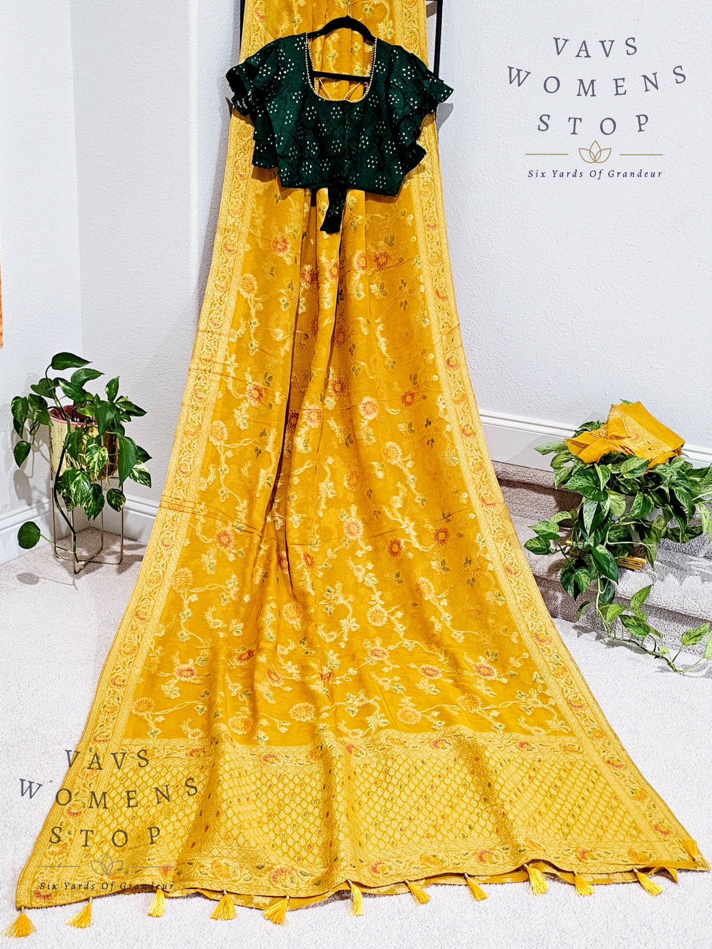 Pure Khaddi Viscose Georgette Designer Saree - Ruffle Sleeves Blouse