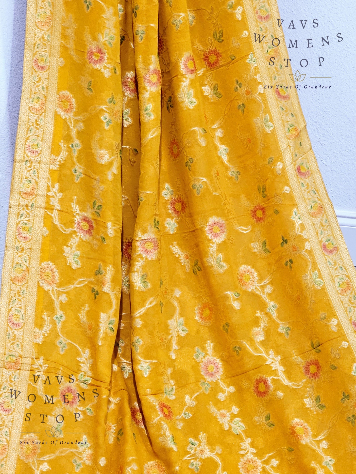 Pure Khaddi Viscose Georgette Designer Saree - Ruffle Sleeves Blouse