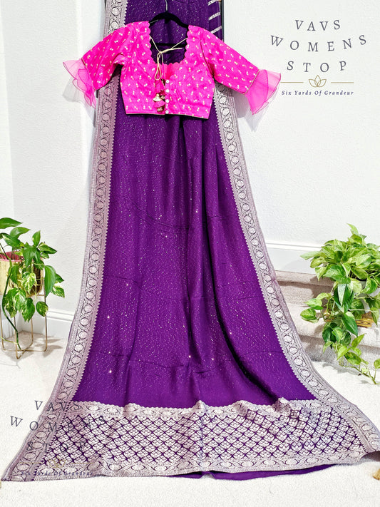 Pure Georgette Sequins Saree - Rawsilk Blouse
