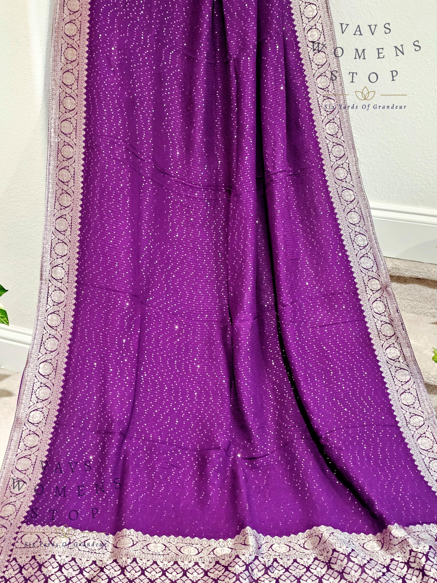 Pure Georgette Sequins Saree - Rawsilk Blouse