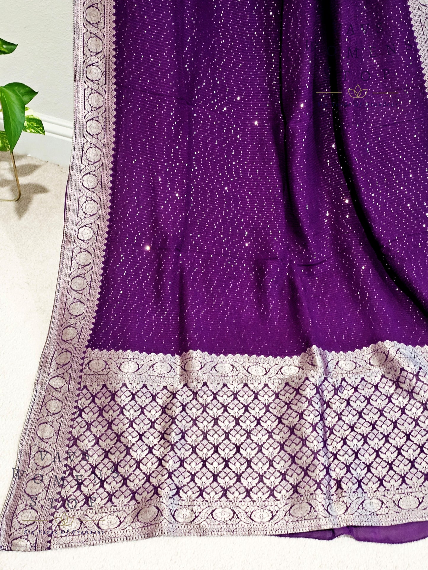 Pure Georgette Sequins Saree - Rawsilk Blouse