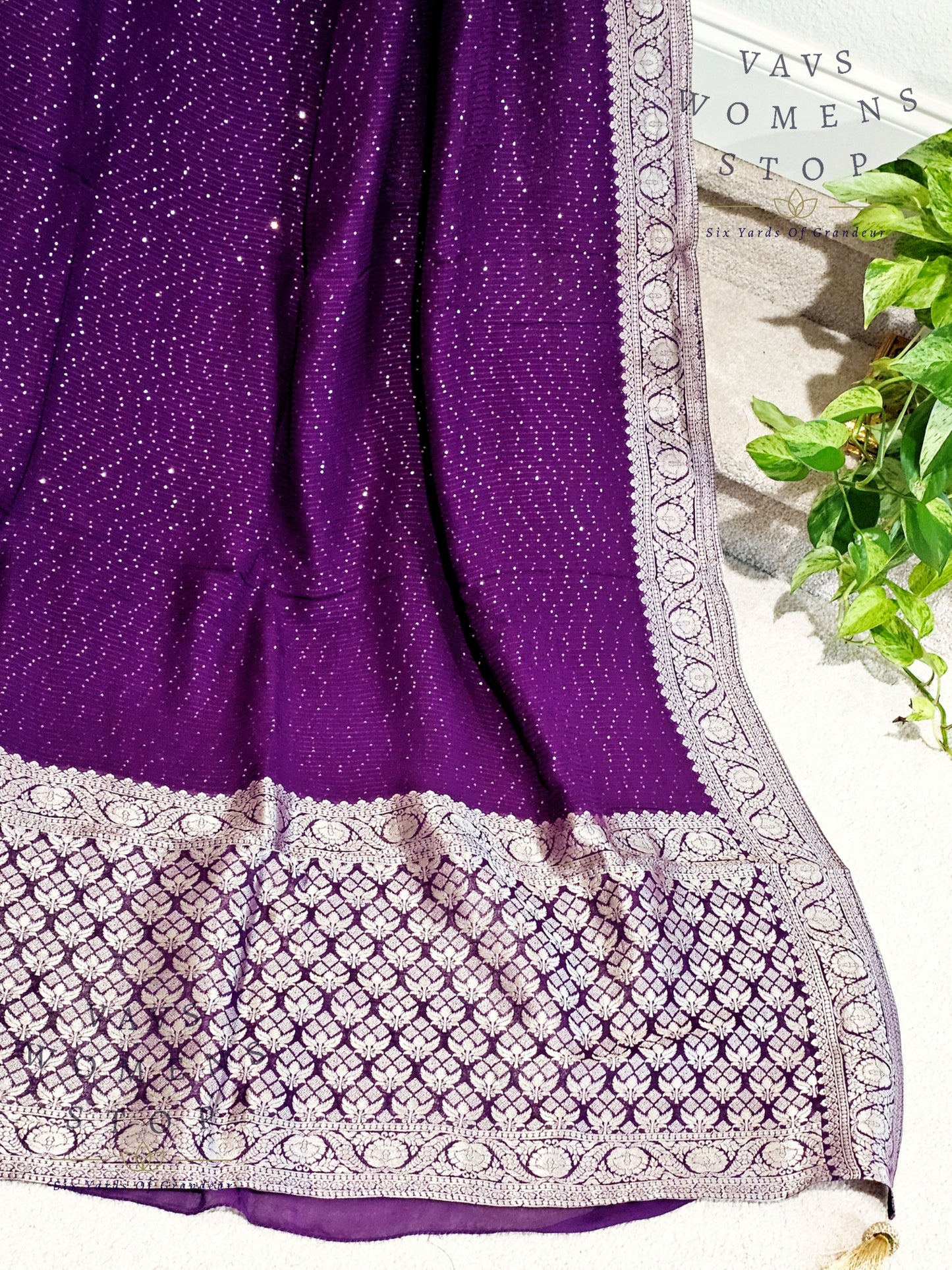 Pure Georgette Sequins Saree - Rawsilk Blouse