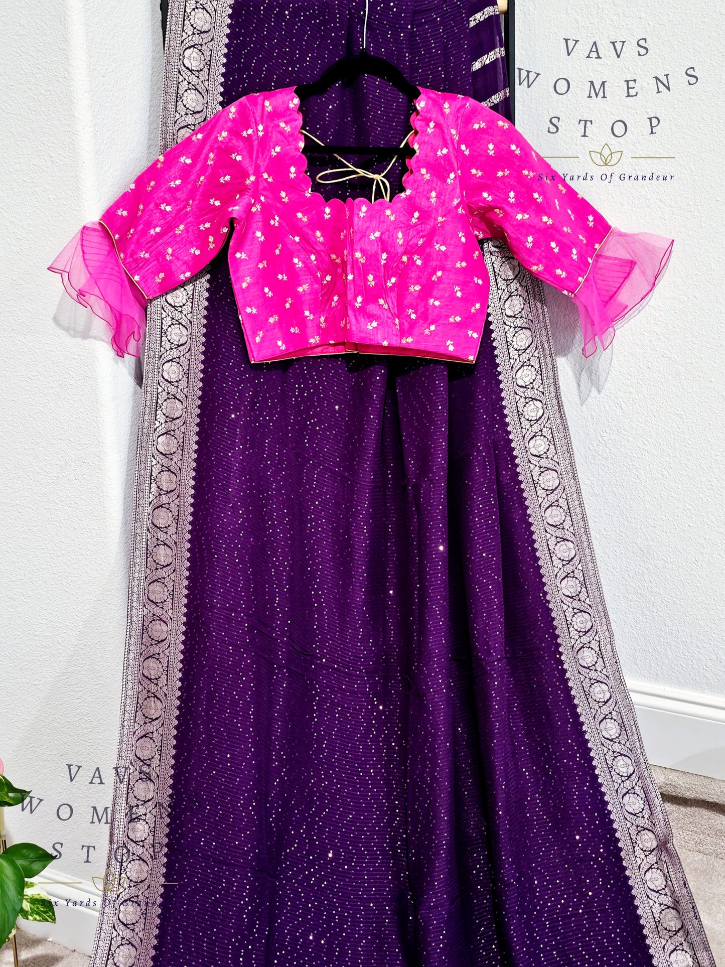 Pure Georgette Sequins Saree - Rawsilk Blouse