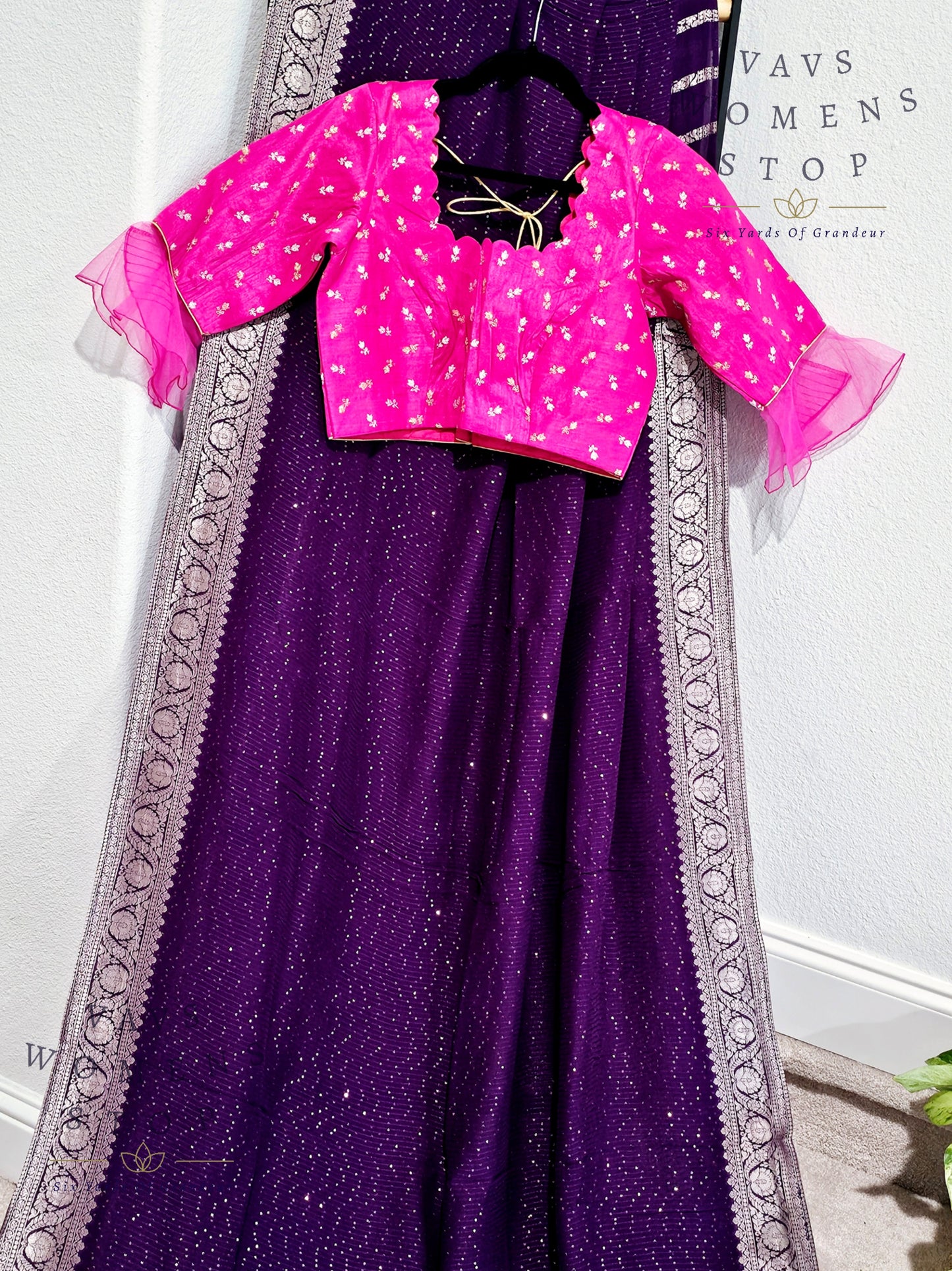 Pure Georgette Sequins Saree - Rawsilk Blouse