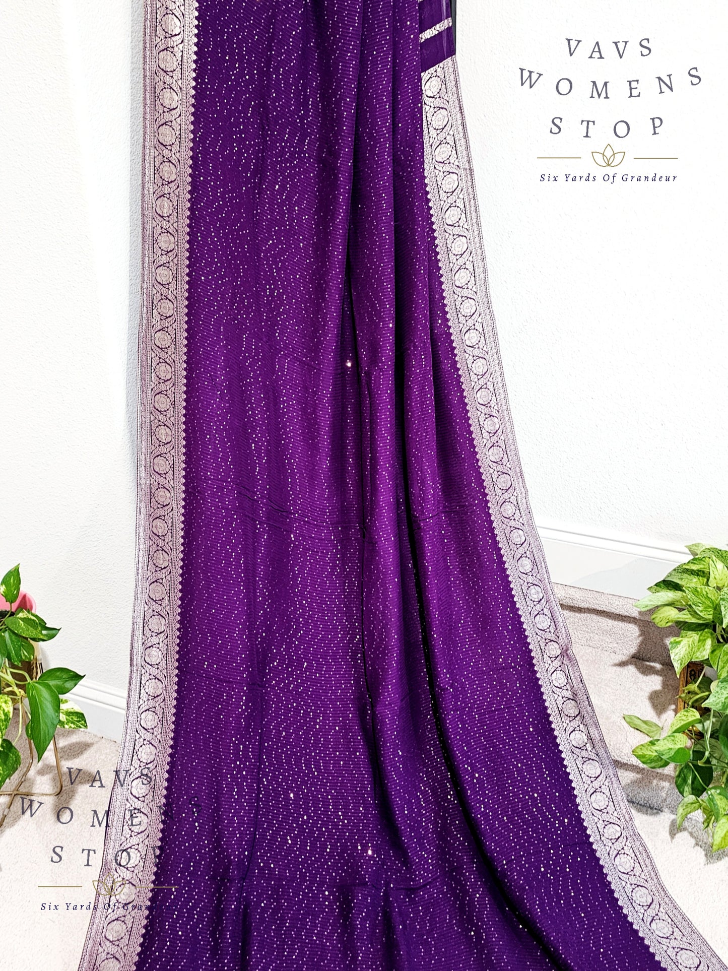 Pure Georgette Sequins Saree - Rawsilk Blouse