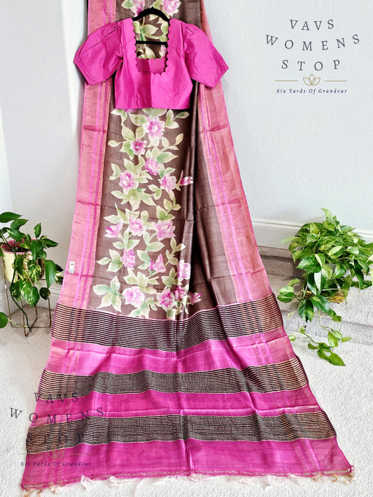 Pure Gachi Tussar Digital Print Saree - Blouse