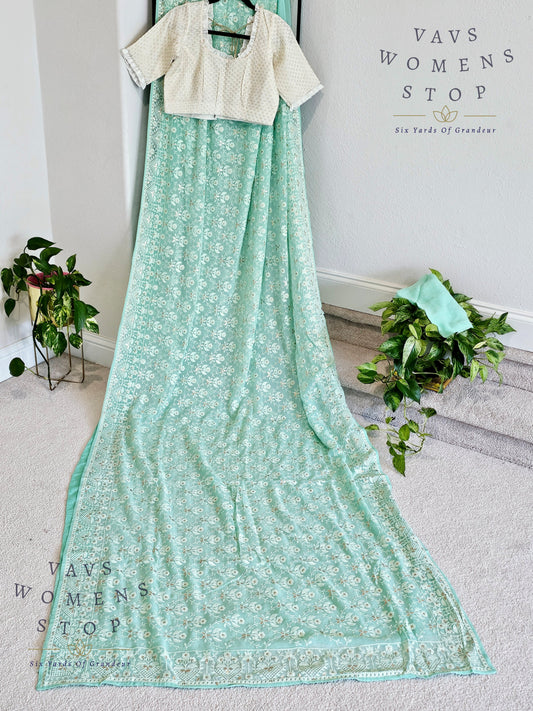 Pure Viscose Chikankari Georgette Gotta Patti Work Embroidery Saree - Pure Georgette Chikankari Blouse