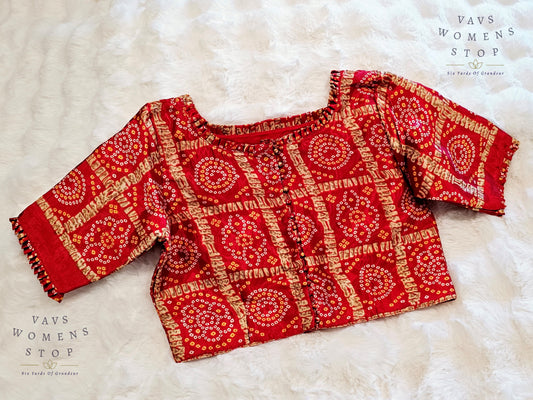 Gharchola Checks Bhandini Print Silk Blouse