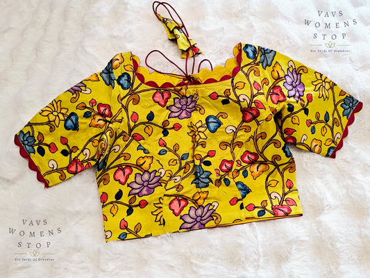 Yellow Kalamkari Print Crepe Silk Blouse