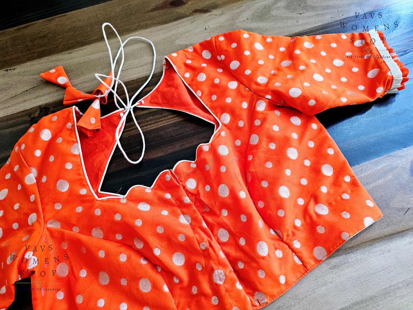 Orange Benarasi Silk Blouse with Silver Zari Ball Butta – Designer Saree Blouse USA”

“Elegant Orange Banarasi Blouse with Silver Zari Work – Wedding & Festive Wear”