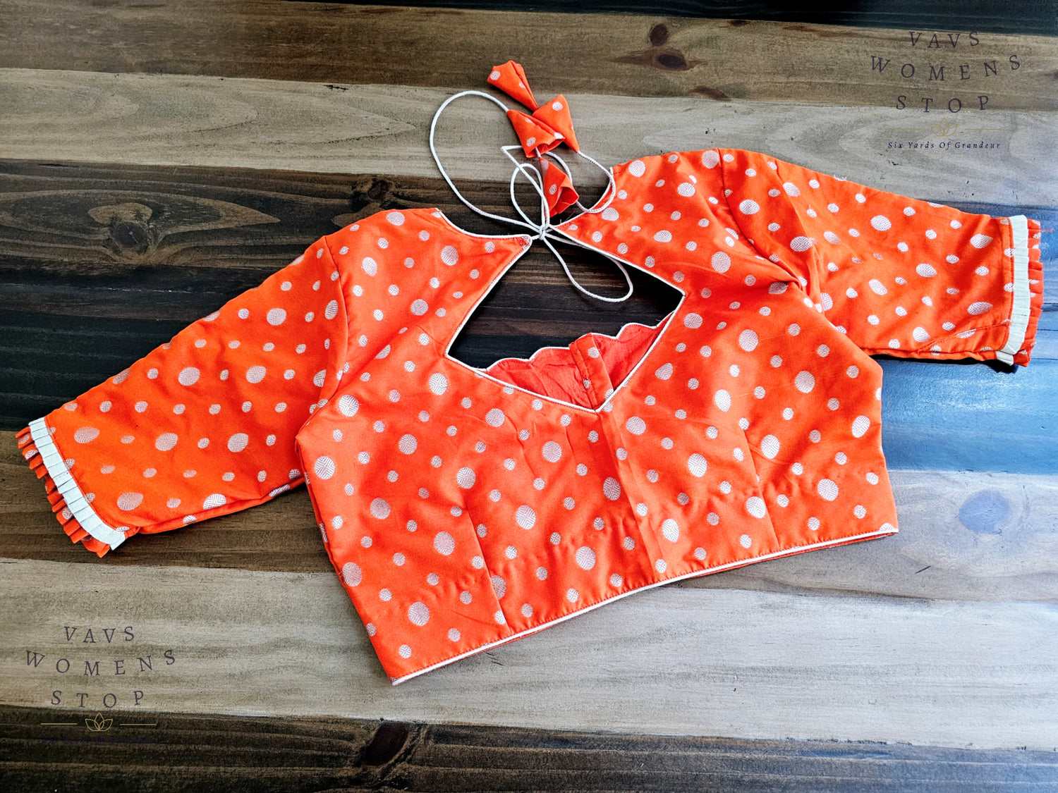 Orange Benarasi Silk Blouse with Silver Zari Ball Butta – Designer Saree Blouse USA”

“Elegant Orange Banarasi Blouse with Silver Zari Work – Wedding & Festive Wear”