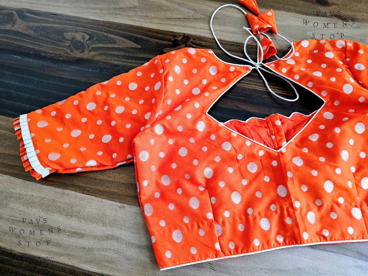 Orange Benarasi Silk Blouse with Silver Zari Ball Butta – Designer Saree Blouse USA”

“Elegant Orange Banarasi Blouse with Silver Zari Work – Wedding & Festive Wear”