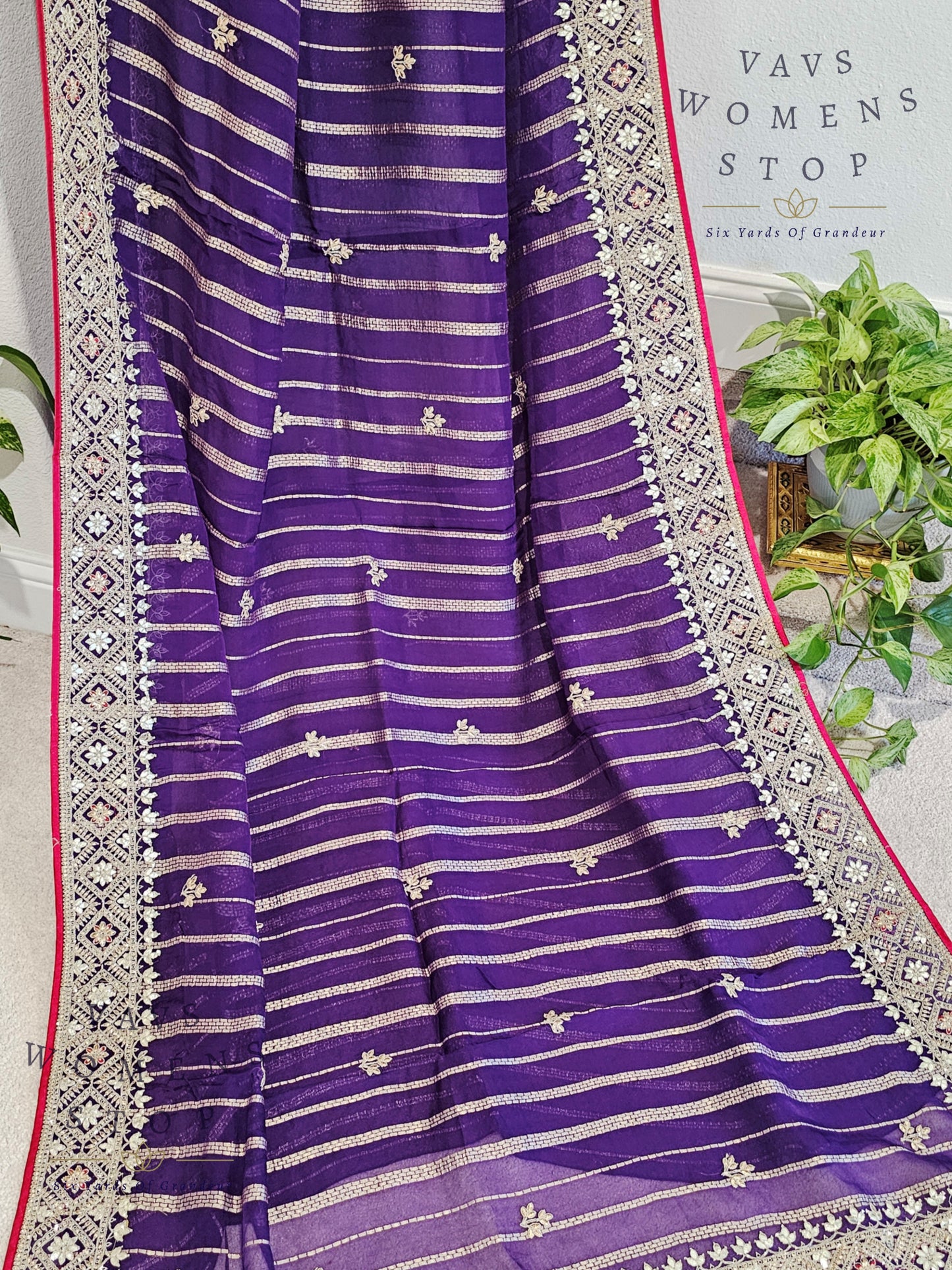 Designer Soft Khaddi Organza Gota Patti Border Saree - Blouse