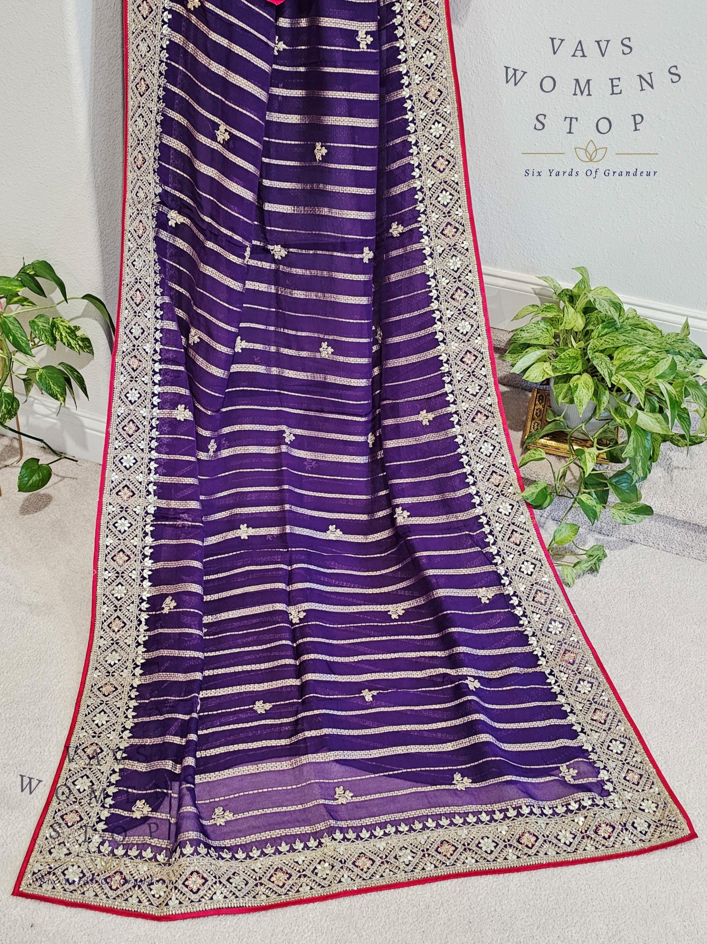 Designer Soft Khaddi Organza Gota Patti Border Saree - Blouse