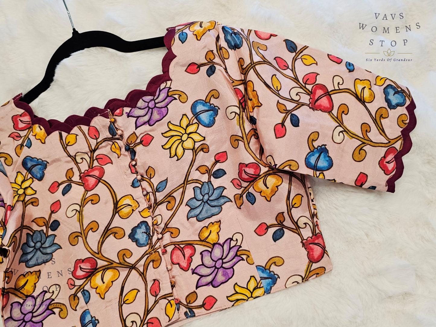 “Light Pink Silk Stitched Blouse with Kalamkari Print – USA Ready to Ship”

“Designer Kalamkari Print Silk Saree Blouse – Party & Festive Wear USA”