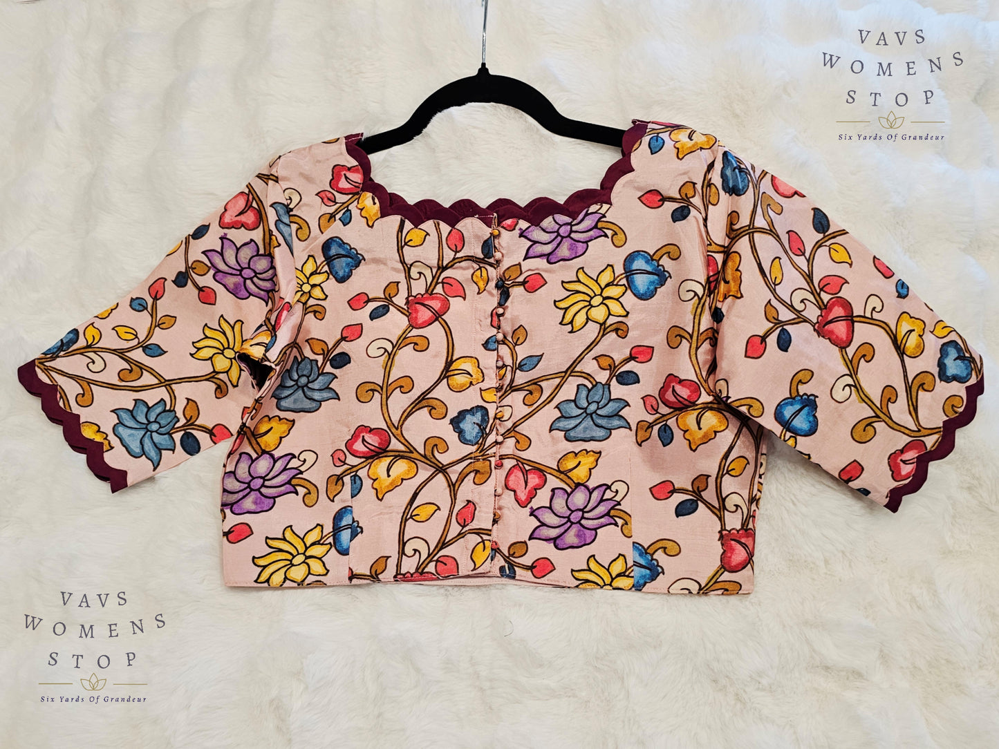 “Light Pink Silk Stitched Blouse with Kalamkari Print – USA Ready to Ship”

“Designer Kalamkari Print Silk Saree Blouse – Party & Festive Wear USA”