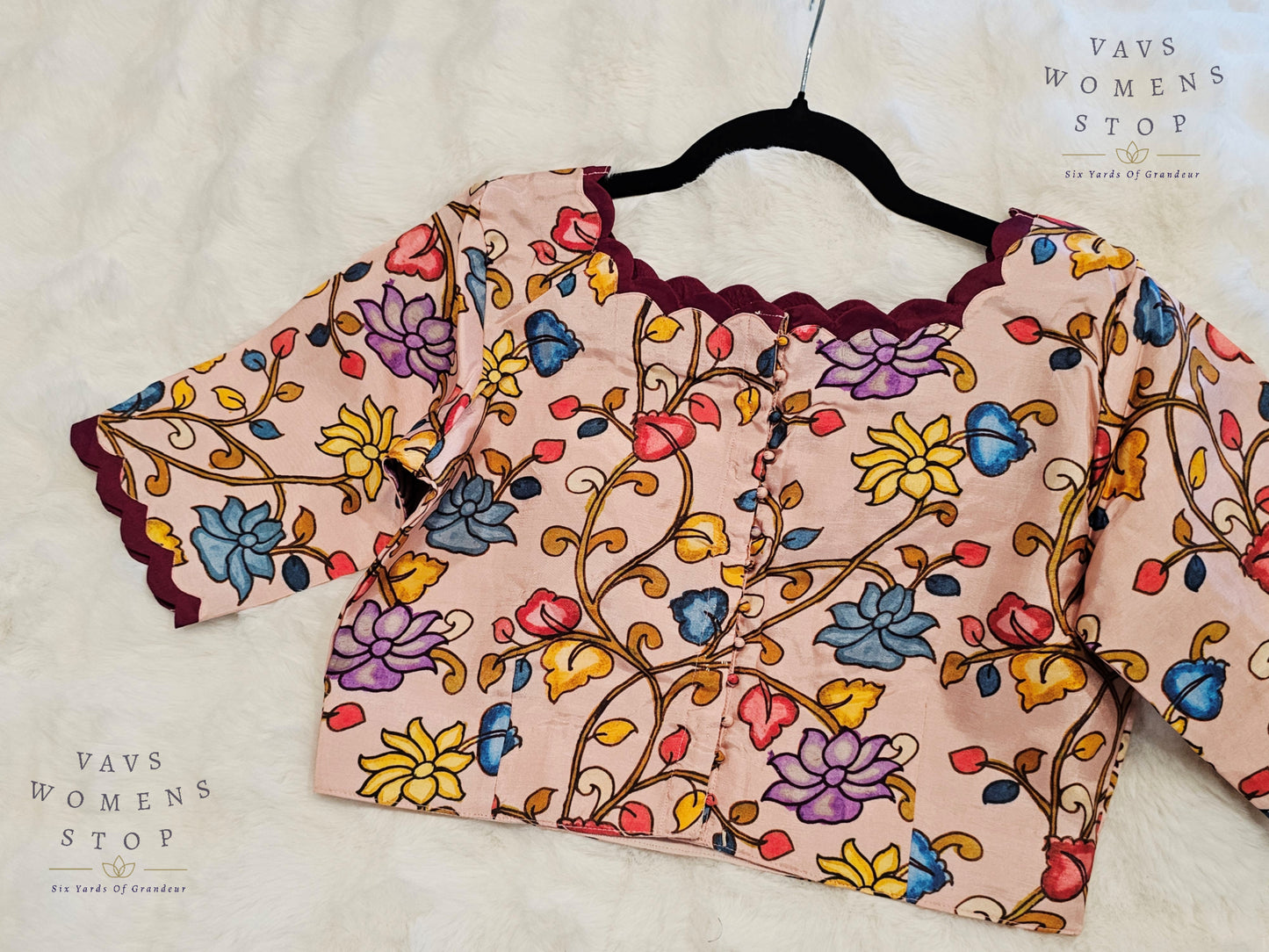 “Light Pink Silk Stitched Blouse with Kalamkari Print – USA Ready to Ship”

“Designer Kalamkari Print Silk Saree Blouse – Party & Festive Wear USA”